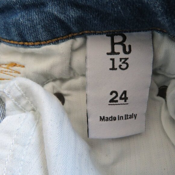 R13 Boy Skinny Jeans in Emerson Blue Wash Raw Hem - Size 24 - Picture 13 of 14